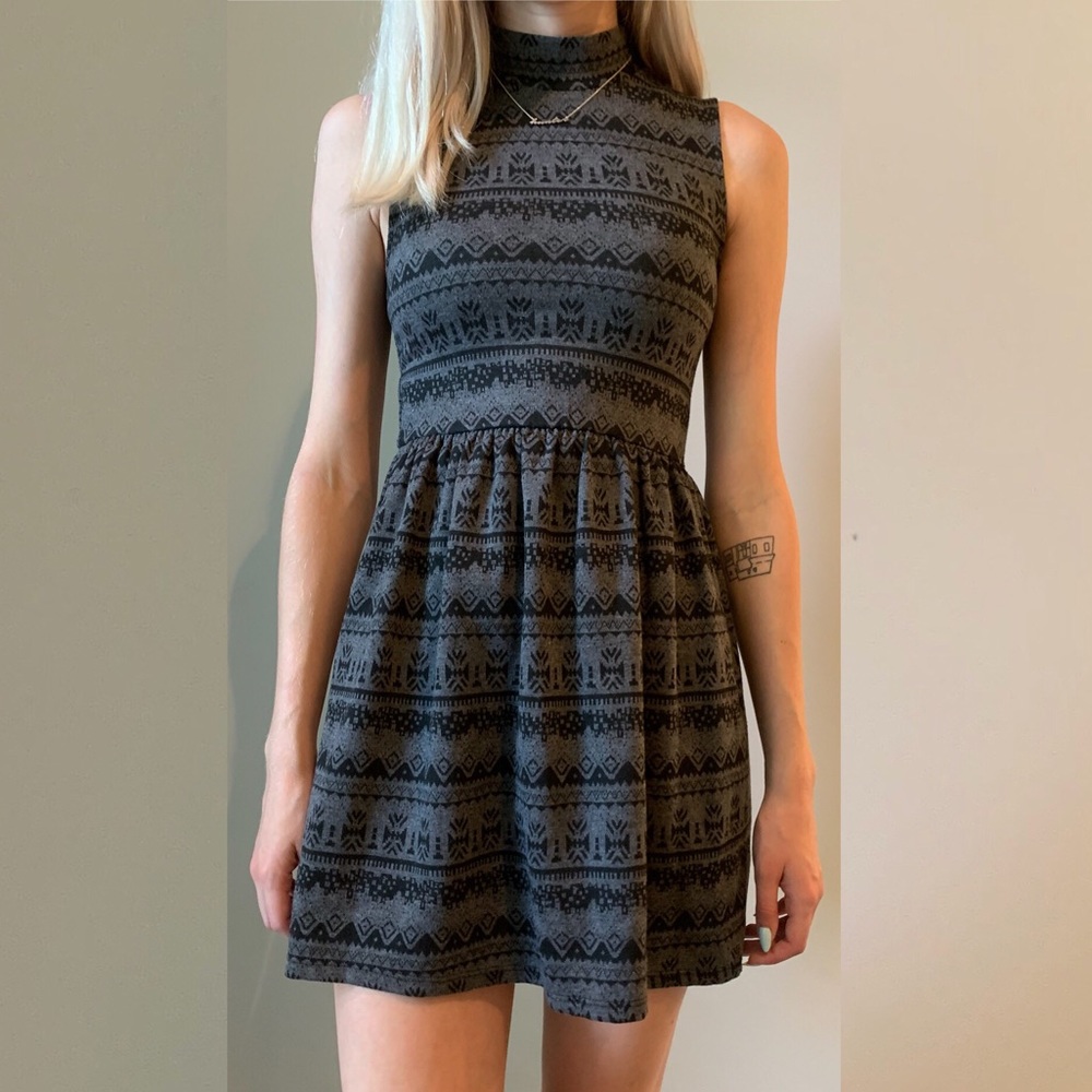 Tribal inspired print high neck dress